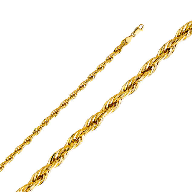 14K Yellow Gold 5mm Hollow Diamond Cut 24" Rope Chain